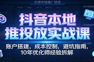 抖音本地推投放实战课：账户搭建，成本控制，避坑指南，10年优化师经验拆解