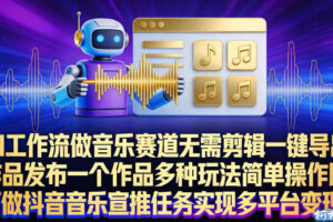 AI工作流做音乐赛道，无需剪辑，一键导出作品发布，一个作品多种玩法，简单操作即可做抖音音乐宣推任务