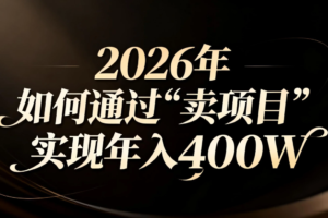 （16999期）2026年如何通过“卖项目”实现年入百万