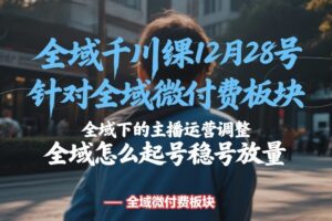 全域千川线下课12月28号，针对全域微付费板块，全域下的主播运营调整，全域怎么起号稳号放量