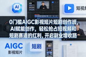 0门槛AIGC影视短片短剧创作班，AI赋能创作，轻松抢占短视频和短剧赛道的红利，开启副业增收路