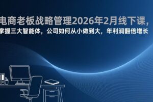 （17417期）电商老板战略管理2026年2月线下课，掌握三大智能体，公司如何从小做到大，年利润翻倍增长