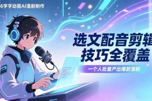 （17477期）2026字字动画AI漫剧制作-1期，选文配音剪辑技巧全覆盖，一个人就能批量产出爆款漫剧