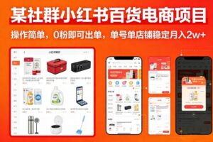某社群小红书百货电商项目，操作简单，0粉即可出单，单号单店铺稳定月入2w+