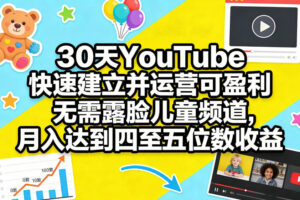 30天YouTube快速建立并运营可盈利无需露脸儿童频道，月入达到四至五位数收益