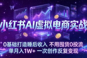 （17607期）小红书AI虚拟电商实战：0基础打造睡后收入，不用囤货0投流，单月入1W+，一次创作反复变现