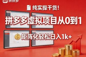 纯实操干货！拼多多虚拟项目从0到1，矩阵化轻松日入1k+【揭秘】