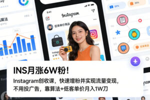 INS月涨6W粉！Instagram创收课，快速增粉并实现流量变现，不用用投广告，靠算法+低客单价月入1W刀