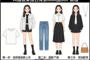 AI服装穿搭白背景look图SOP教程,不用会画画,提几句具体要求,AI就能还你一个奇迹