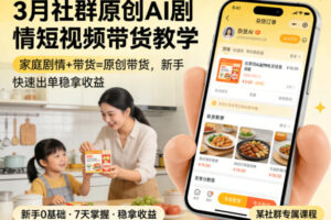 3月某社群原创AI剧情短视频带货教学，家庭剧情+带货=原创带货，新手也能快速出单稳拿收益