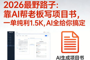2026最野路子：靠AI帮老板写项目书，一单纯利1.5K，AI全给你搞定