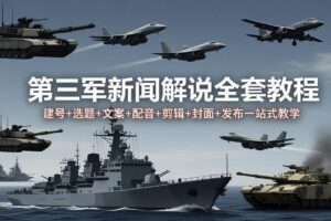 （18081期）第三军迷新闻解说全套教程：建号+选题+文案+配音+剪辑+封面+发布一站式教学
