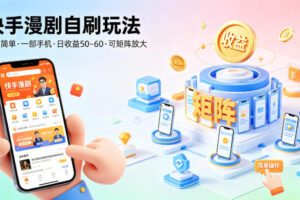 快手漫剧自刷玩法，操作简单，一部手机就可以做，一天50-60收益，可矩阵放大【揭秘】