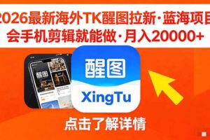 （18387期）26年最新海外Tk醒图拉新，蓝海项目，会手机剪辑就可以做，月入20000＋