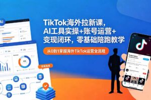 （18522期）TikTok海外拉新课，AI工具实操+账号运营+变现闭环，零基础陪跑教学