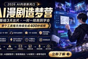 （18568期）AI漫剧造梦营：0基础3天出片，单个工具每天持续生成400秒视频