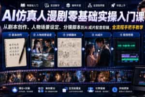 AI仿真人漫剧零基础实操入门课，从剧本创作、人物场景设定、分镜脚本到AI成片配音剪辑，全流程手把手教学