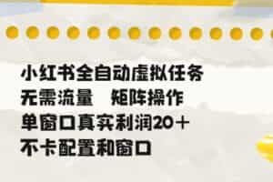 小红书全自动虚拟任务，矩阵操作无需流量，单窗口20+真实收益，不卡配置和窗口【揭秘】