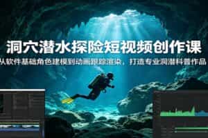 洞穴潜水探险短视频创作课：从软件基础角色建模到动画跟踪渲染，打造专业洞潜科普作品