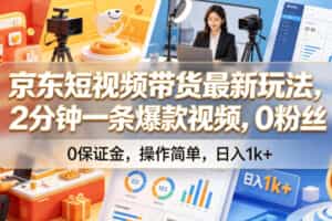 京东短视频带货最新玩法，2分钟一条爆款视频，0粉丝，0保证金，操作简单，日入1k+【揭秘】