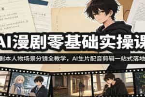 AI漫剧零基础实操课：剧本人物场景分镜全教学，AI生片配音剪辑一站式落地