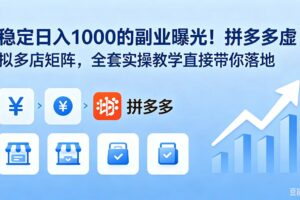 (18928期)稳定日入 1000 的副业曝光!拼多多虚拟多店矩阵,全套实操教学直接带你落地