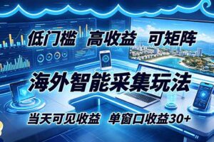 (18955期)海外智能采集玩法,低门槛高单价可矩阵,当天可见收益,单窗口30+