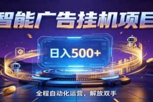 全自动广告挂机副业 日入500+，零门槛24小时无人值守被动创收项目