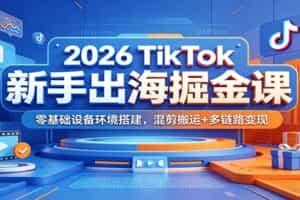 2026 TikTok新手出海掘金课：零基础设备环境搭建，混剪搬运+多链路变现