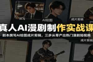 真人AI漫剧制作实战课：剧本撰写AI绘图成片剪辑，三步从零产出热门漫剧短视频