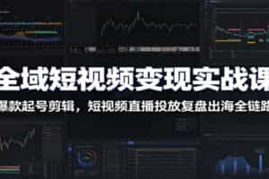 全域短视频变现实战课：爆款起号剪辑，短视频直播投放复盘出海全链路