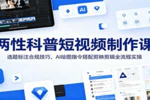 两性科普短视频制作课：选题标注合规技巧，AI绘图指令搭配剪映剪辑全流程实操