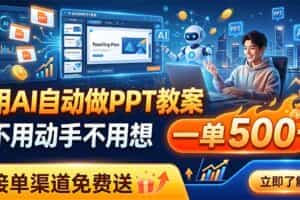 （19059期）用AI自动做PPT教案，不用动手不用想，一单500+，接单渠道免费送