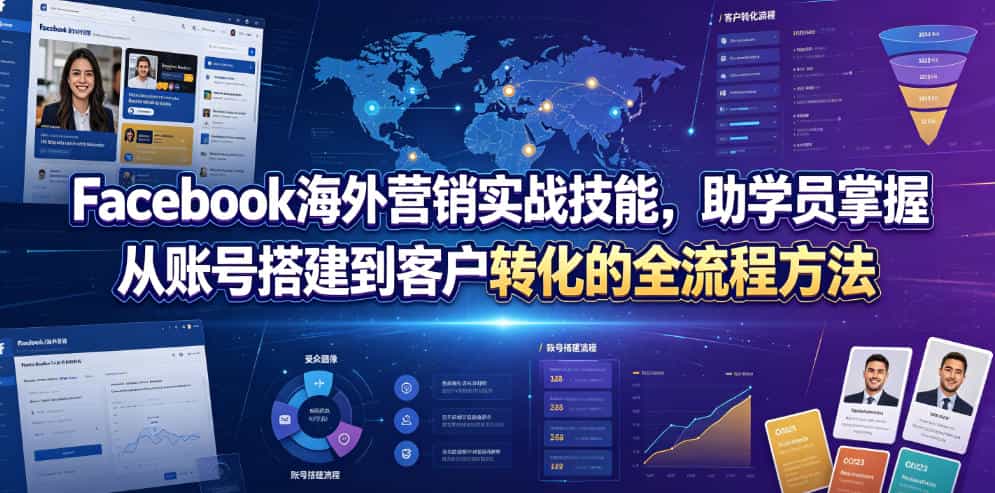 Facebook海外营销实战技能，助学员掌握从账号搭建到客户转化的全流程方法