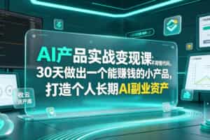 AI产品实战变现课，不用懂代码，30天做出一个能賺钱的小产品，打造个人长期AI副业资产（更新）