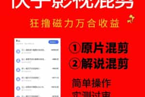 快手影视混剪项目，狂撸磁力万合收益，简单操作，实测过审，有一键拍同框，单日收益500+