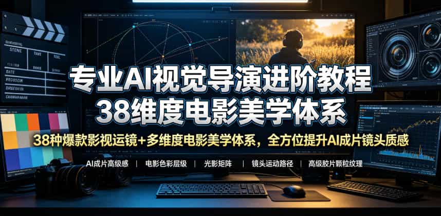 专业AI视觉导演进阶教程，38种爆款影视运镜+多维度电影美学体系，全方位提升AI成片高级感与镜头质感