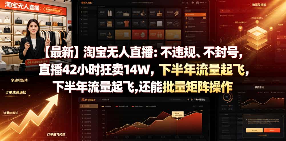 【最新】淘宝无人直播：不违规、不封号，直播42小时狂卖14W，下半年流量起飞，还能批量矩阵操作【揭秘】