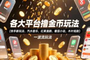 各大平台撸金币玩法（快手新玩法、汽水音乐、红果漫剧、番茄小说、木叶短剧），一波流玩法（收费398元的教程）
