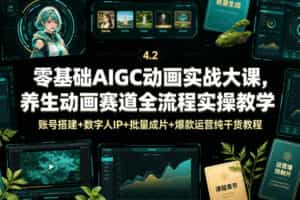 零基础AIGC动画实战大课，养生动画赛道全流程实操教学，账号搭建+数字人IP+批量成片+爆款运营纯干货教程