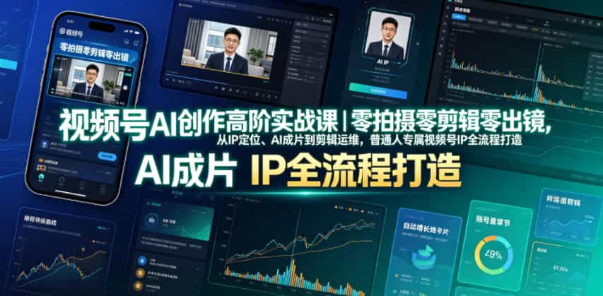视频号AI创作高阶实战课｜零拍摄零剪辑零出镜，从IP定位、AI成片到剪辑运维，普通人专属视频号IP全流程打造