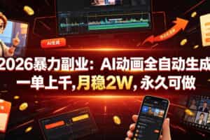 2026暴力副业：AI动画全自动生成，一单上千，月稳2W，永久可做【揭秘】