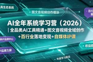 AI全年系统学习营（2026）｜全品类AI工具精通+图文音视频全域创作+百行业落地变现+自媒体IP打造年度进阶大课