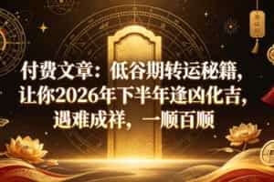 付费文章：低谷期转运秘籍，让你2026年下半年逢凶化吉，遇难成祥，一顺百顺