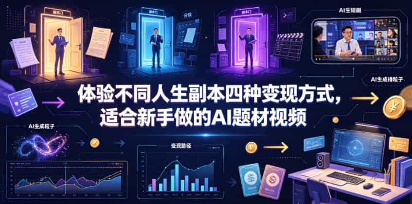 体验不同人生副本四种变现方式，适合新手做的AI题材视频
