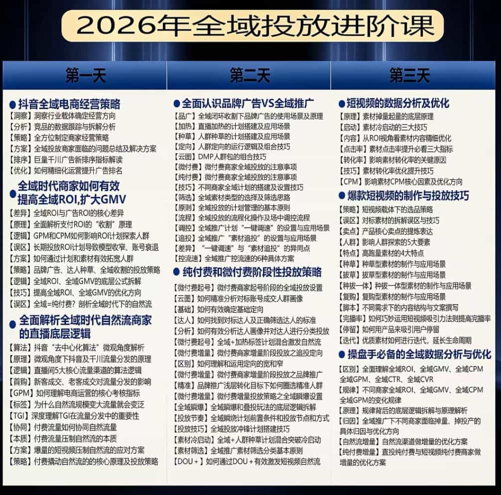千川扫地僧2026抖音全域投放进阶课，少走弯路·快速起量·掌控增长，6月12-14号杭州线下课