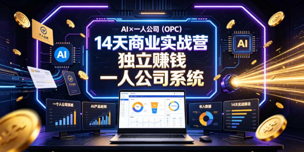 AI×一人公司（OPC）14天商业实战营，用AI帮你搭建一个属于你自己的、能独立賺钱的一人公司系统