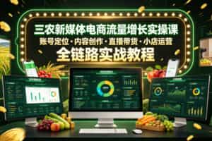 三农新媒体电商流量增长实操课，账号定位・内容创作・直播带货・小店运营，全链路实战教程