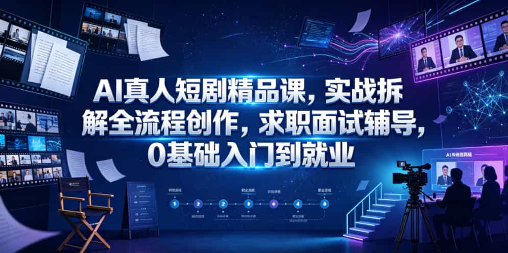 AI真人短剧精品课，实战拆解全流程创作，求职面试辅导，0基础入门到就业