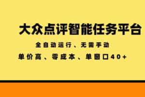大众点评智能任务平台，全自动运行、无需手动，单价高、零成本、单窗口40+【揭秘】